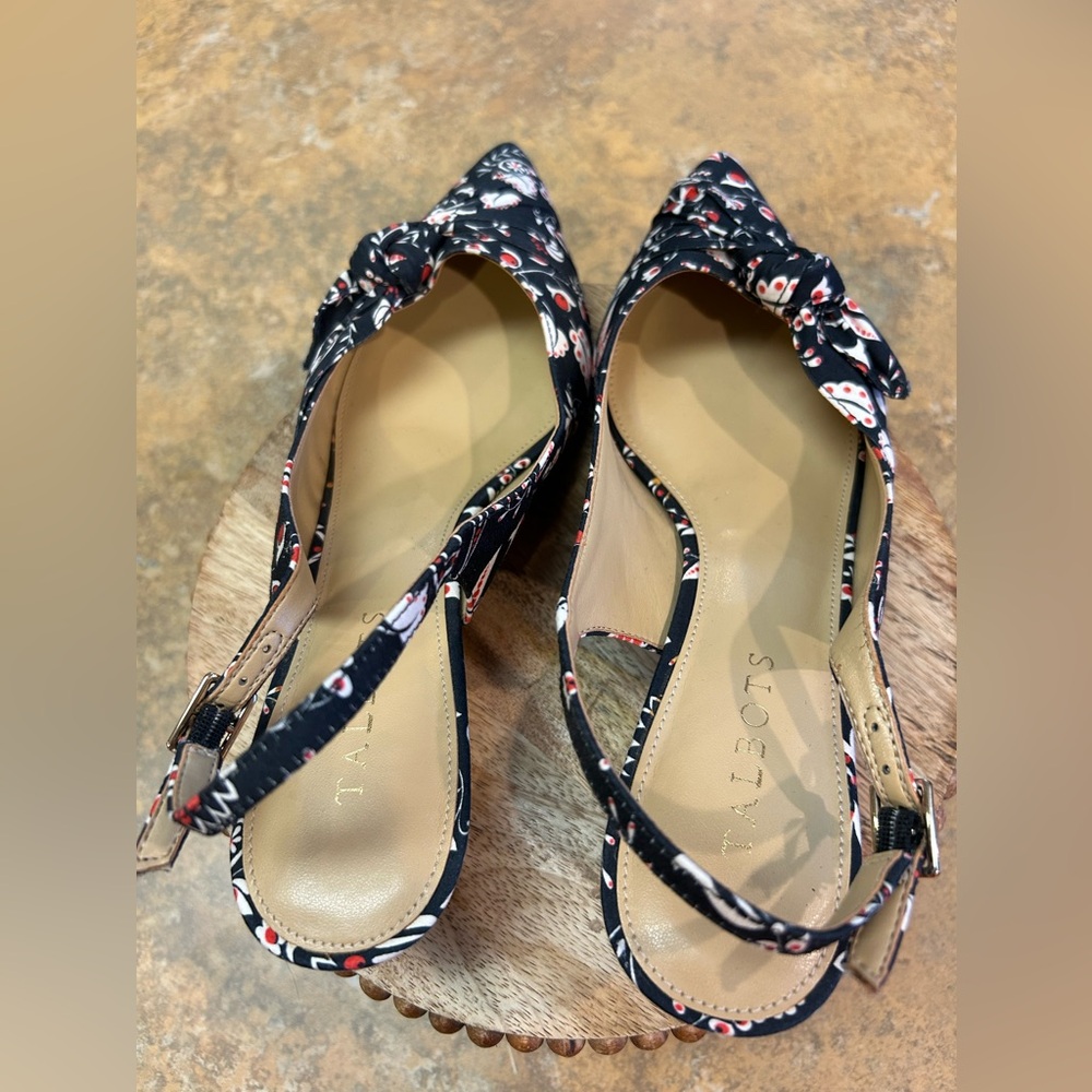 Talbots Sylvie Paisley Side Knot Slingback Kitten Heels - Picture 5 of 6